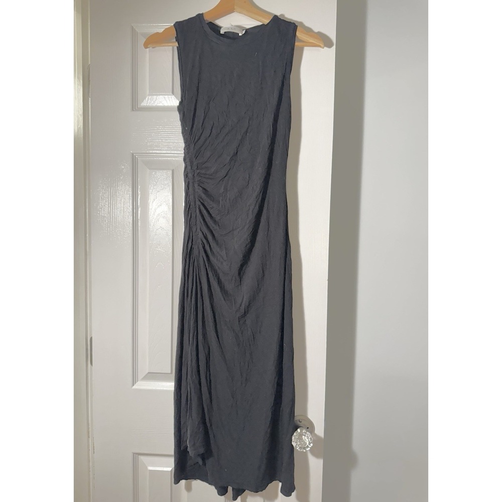 ALC Black Maxi Dress Sz XS Side Ruched 90s USA Classic Elegant Slip LBD Date